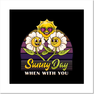 Sunny day, a cartoon mascot of flowers dancing in summer Posters and Art